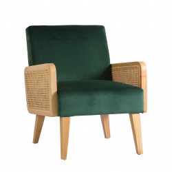 KHAKI VELVET ARMCHAIR WITH CANE ARMRESTS