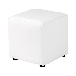 WHITE FAUX LEATHER LOUNGE CUBE POUF