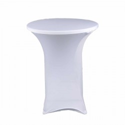 ROUND HIGH TABLE WITH WHITE STRETCH COVER