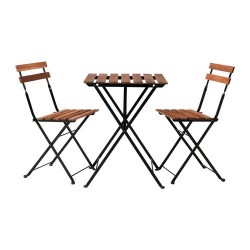 WOOD & BLACK METAL SQUARE GARDEN FURNITURE SET