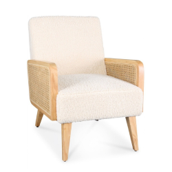 WHITE DOUDOU ARMCHAIR WITH CANE ARMRESTS