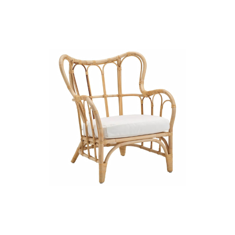 FAUTEUIL EXTÉRIEUR ROTIN COUSSIN BLANC