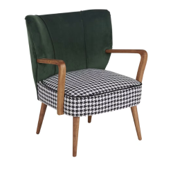HUBERT ARMCHAIR IN GREEN VELOUR AND HEN-AND-CHICKEN PATTERN
