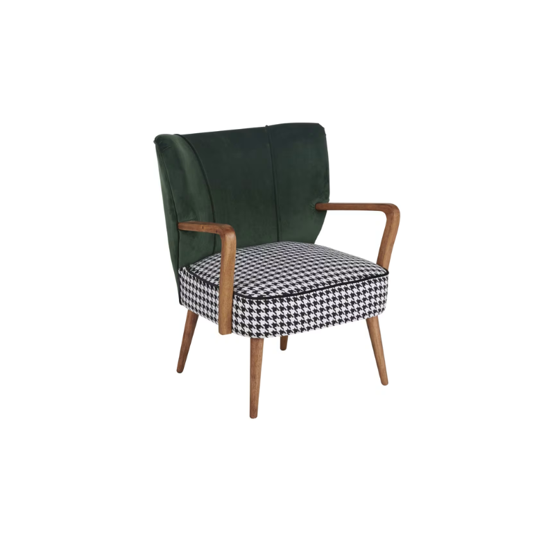 FAUTEUIL HUBERT VELOURS VERT ET PIED DE POULE