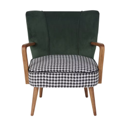FAUTEUIL HUBERT VELOURS VERT ET PIED DE POULE