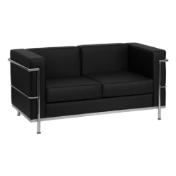 BLACK FAUX LEATHER DESIGN SOFA