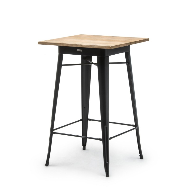 TABLE MANGE DEBOUT CARRÉE TOLIX NOIR PLATEAU BOIS