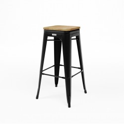 BLACK TOLIX HIGH STOOL WITH WOODEN SEAT