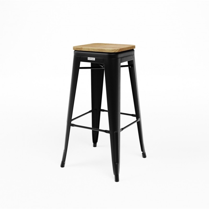TABOURET HAUT TOLIX NOIR ASSISE BOIS