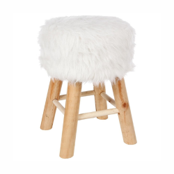POUF TABOURET FOURRURE BLANC