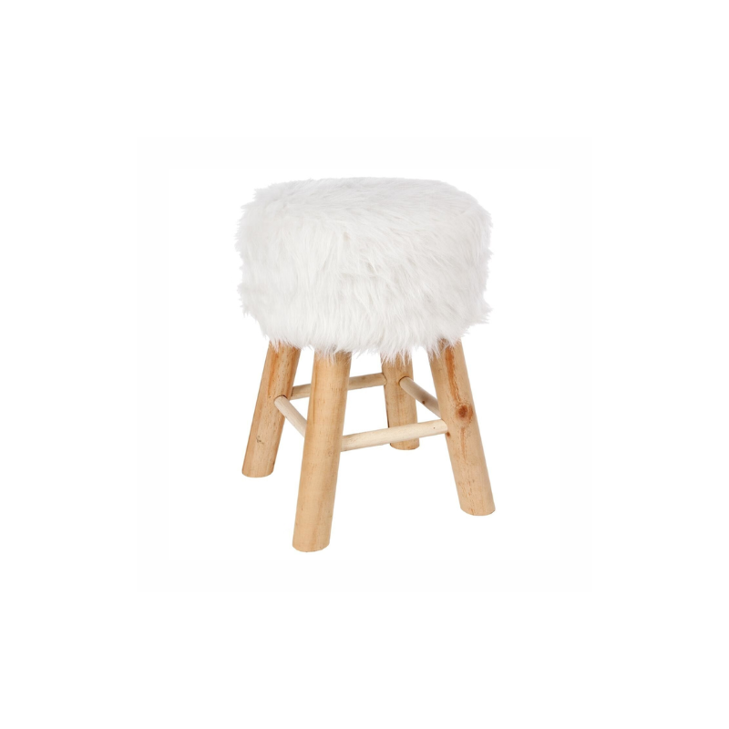POUF TABOURET FOURRURE BLANC