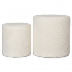 SET OF 2 WHITE BOUCLETTE FOOTSTOOLS