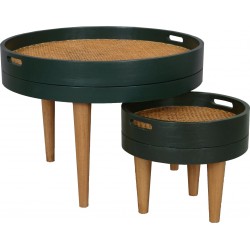 SET OF 2 GREEN CANE COFFEE TABLES